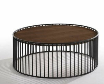 Modern Walnut Coffee Table with Matte Black Cyline Cage Base