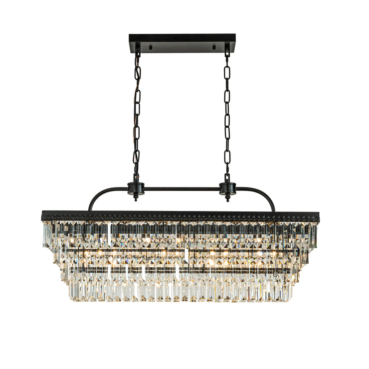 6 Light 32inch Modern Square Fringe Crystal Chandelier in Black