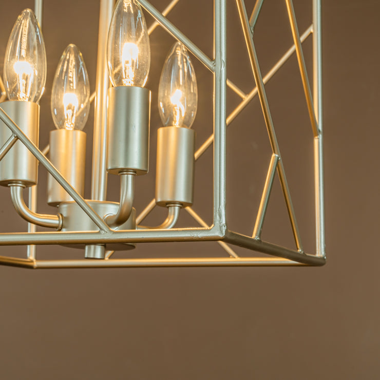 4-Light Unique Space Geometry Iron Chandelier in Soft Gold