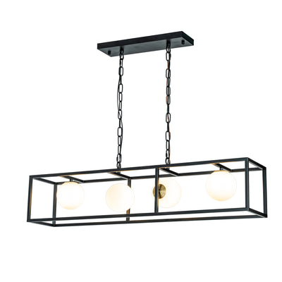 4 Light Modern Farmhouse Square Iron Chandelier with Globe Glass Shade