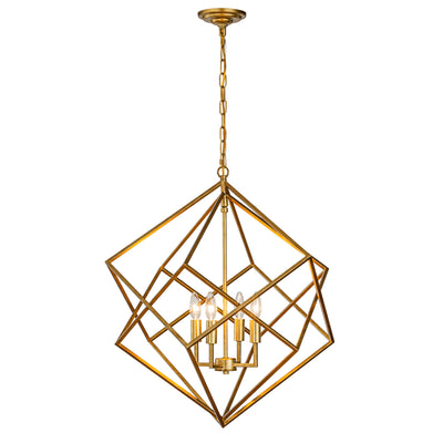 4-Light Unique Space Geometry Iron Chandelier in Antique Gold